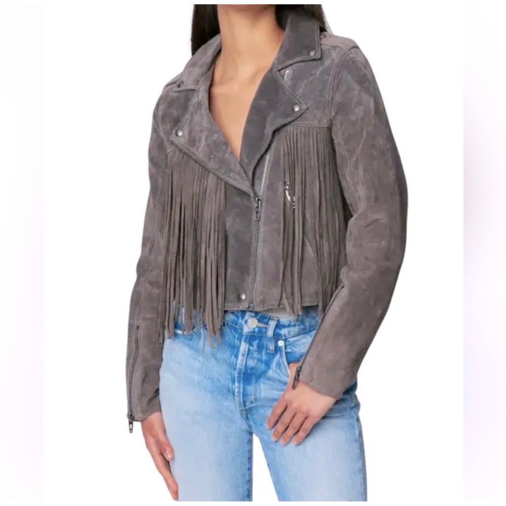 BLANKNYC High Altitude Gray Suede Fringe Moto Cowboy Cowgirl Crop Jacket Large - Picture 2 of 14